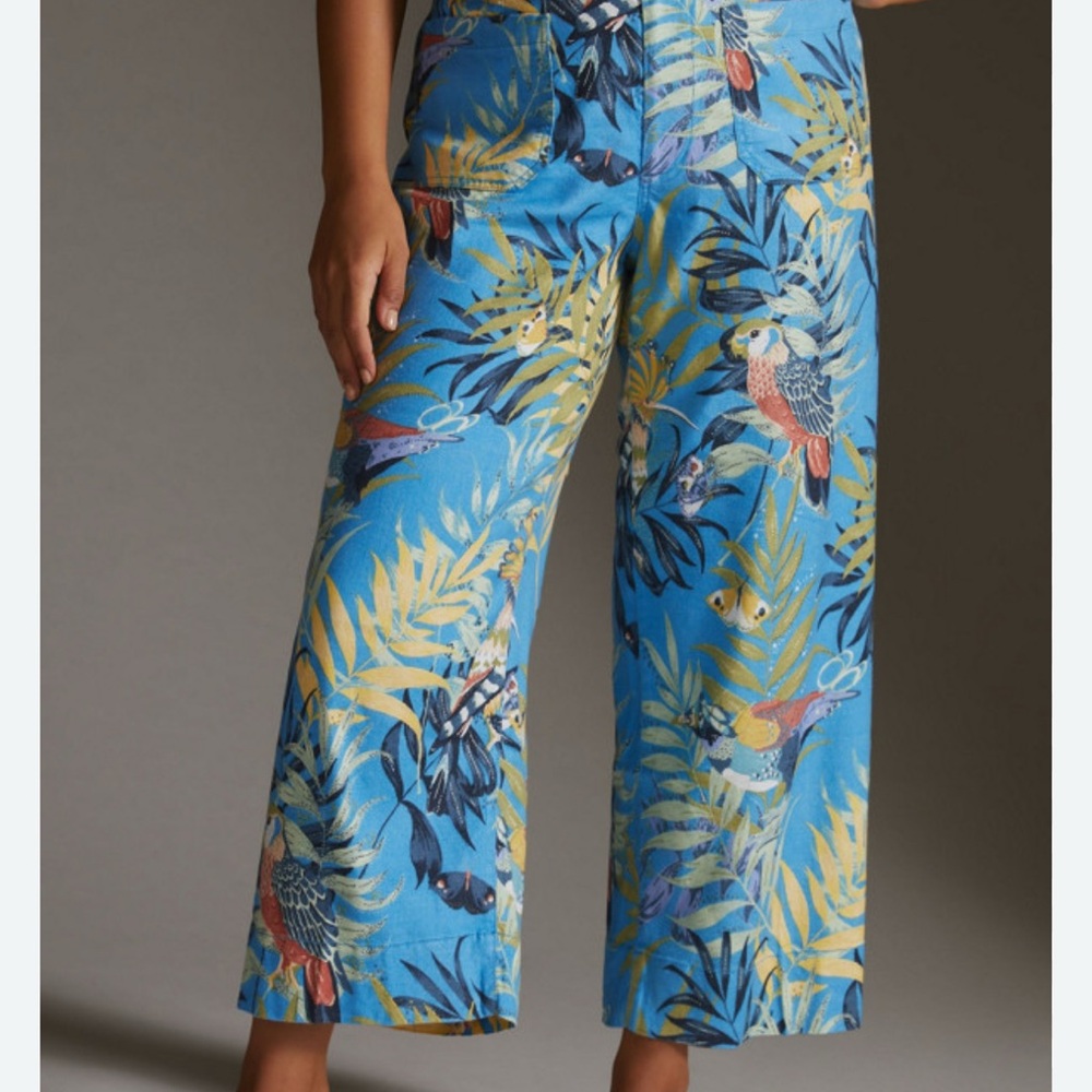 Anthropologie Tropical Print Wide-Leg Pants